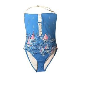 Lilly Pulitzer Women's Novi One-Piece Swimsuit Size 8 Blue sailboats